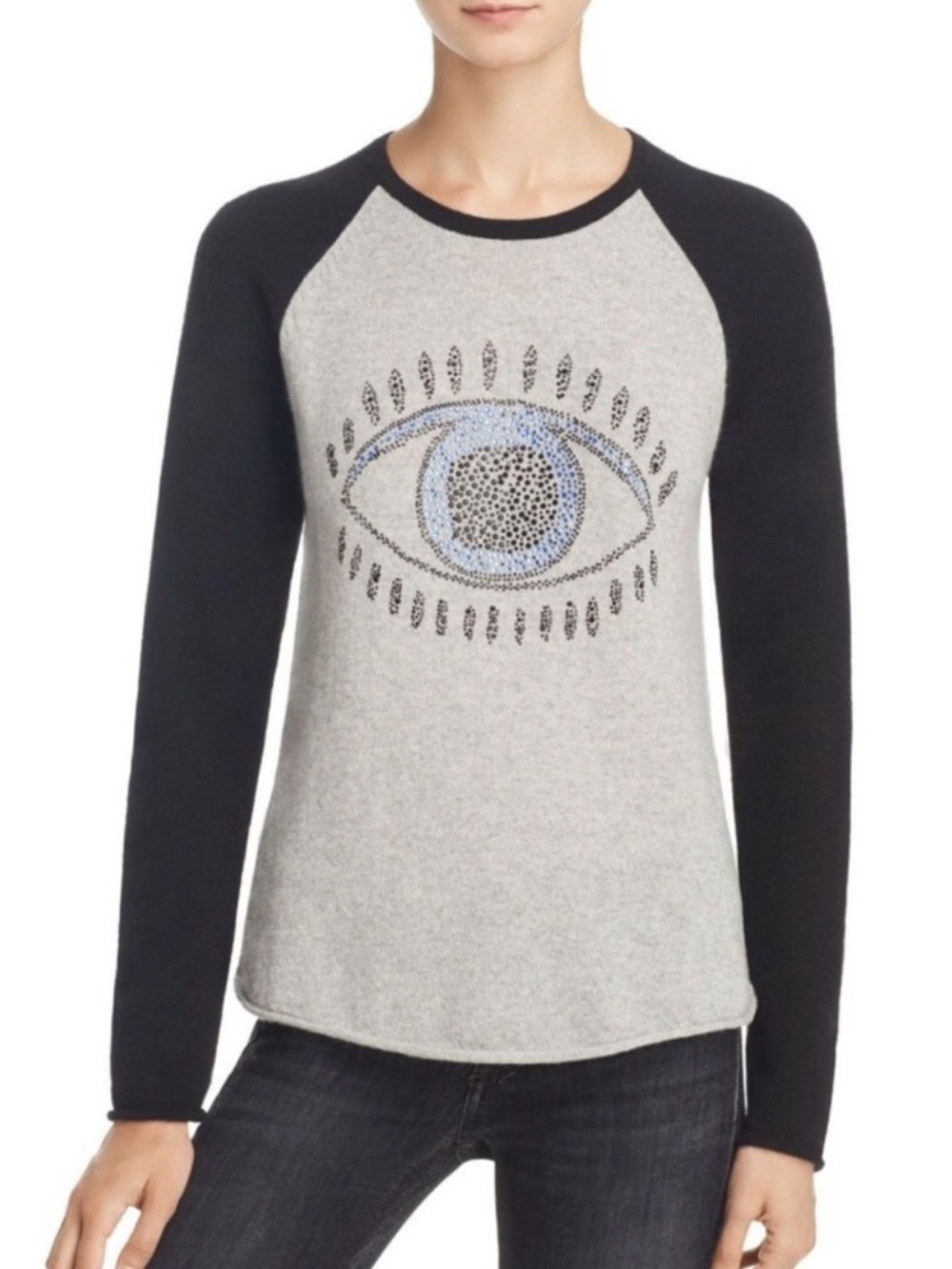 Aqua Cashmere Evil Eye Embellished Sweater Size M